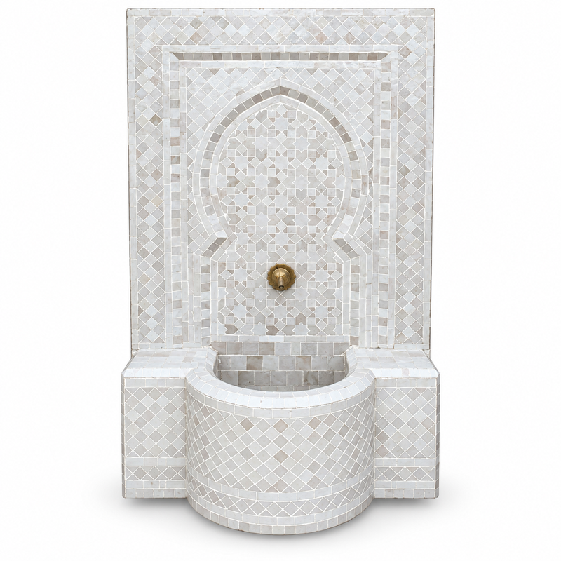 Fontaine Zellige - Aladin - Vert Beige & Blanche - 100x60cm - Pompe & Crachoir Laiton -