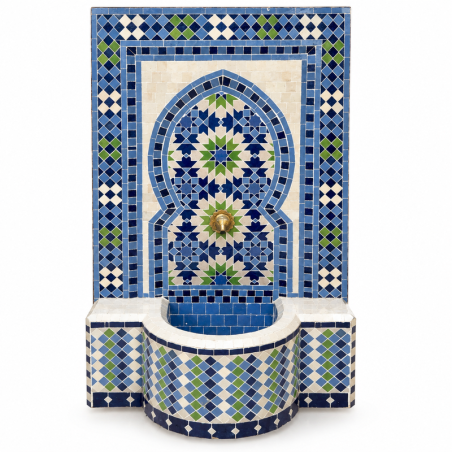 Fontaine Zellige - Fèsi - Beige / Bleue / Verte - 100x60cm - Pompe & Crachoir Laiton -