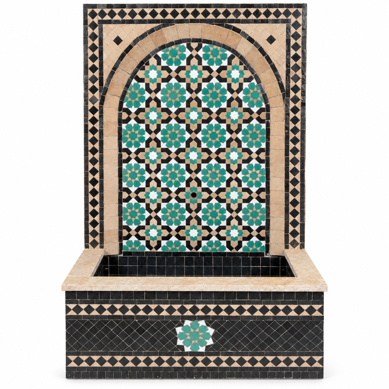 Fontaine Zellige - Fleur - Naturel / Noire / Verte - 120x80cm - Pas de visse & évacuation -