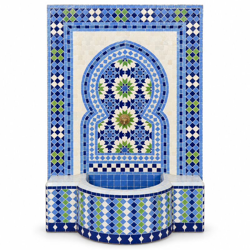Fontaine Zellige - Fèsi - Beige / Bleue / Verte - 120x80cm - Pompe & Crachoir Laiton -