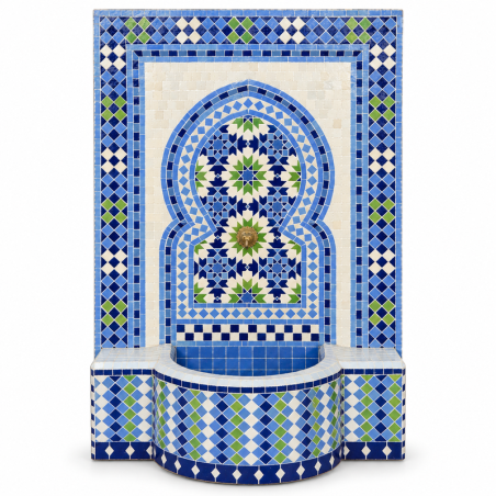 Fontaine Zellige - Fèsi - Beige / Bleue / Verte - 120x80cm - Pompe & Crachoir Laiton -