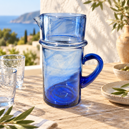 Carafe en verre - Beldi - ≈ d10x20cm - Bleue -