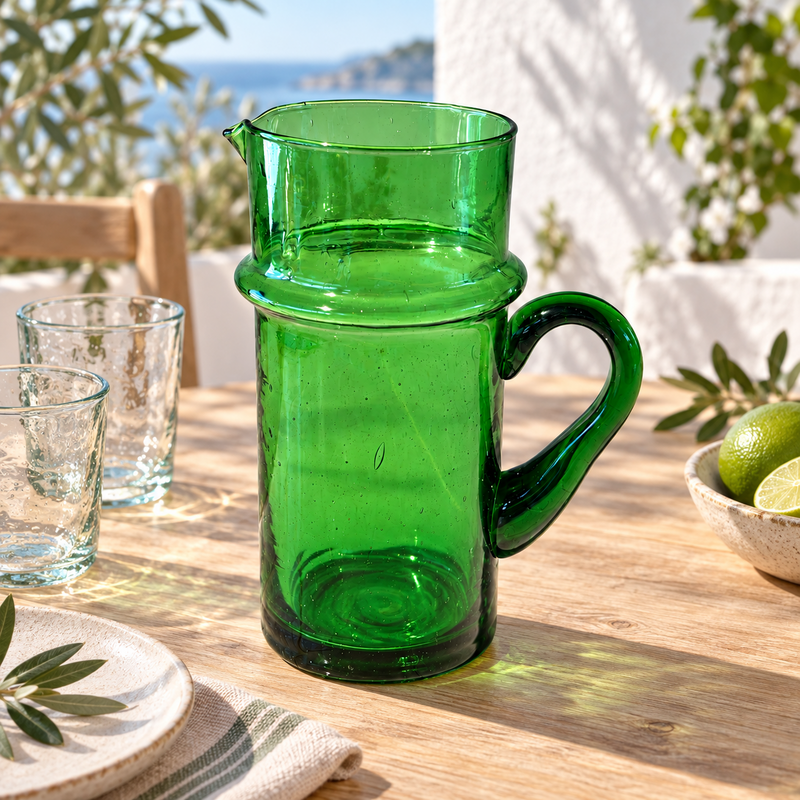 Carafe en verre - Beldi - ≈ d10x20cm - Verte -