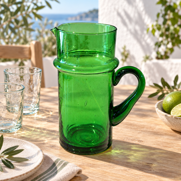 Carafe en verre - Beldi - ≈ d10x20cm - Verte -