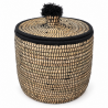 Panière artisanale - Doum - ≈d40x40cm - Couvercle Noir -