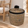 Panière artisanale - Doum - ≈d40x40cm - Couvercle Noir -