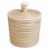 Panière artisanale - Doum - ≈d40x40cm - Couvercle Blanc -