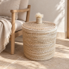 Panière artisanale - Doum - ≈d40x40cm - Couvercle Blanc -