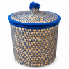 Panière artisanale - Doum - ≈d40x40cm - Couvercle Bleu -