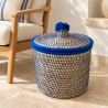Panière artisanale - Doum - ≈d40x40cm - Couvercle Bleu -