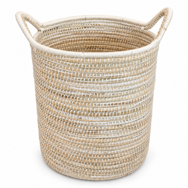 Panière artisanale - Doum - ≈d40x50cm - Poignée Blanc -