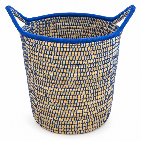 Panière artisanale - Doum - ≈d40x50cm - Poignée Bleu -