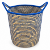 Panière artisanale - Doum - ≈d40x50cm - Poignée Bleu -