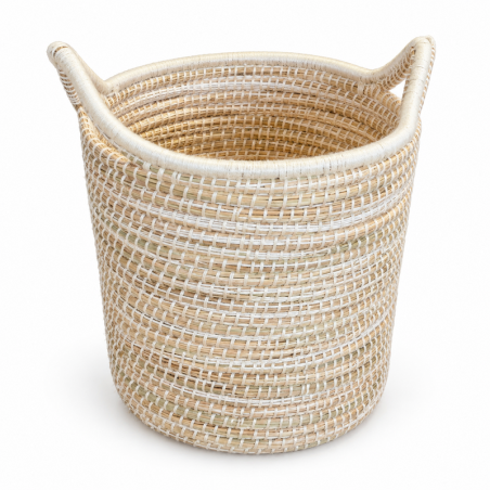 Panière artisanale - Doum - ≈d35x40cm - Poignée Blanc -