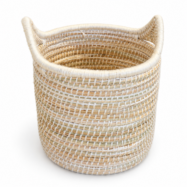 Panière artisanale - Doum - ≈d30x30cm - Poignée Blanc -