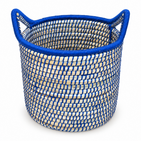 Panière artisanale - Doum - ≈d30x30cm - Poignée Bleu -