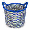 Panière artisanale - Doum - ≈d30x30cm - Poignée Bleu -