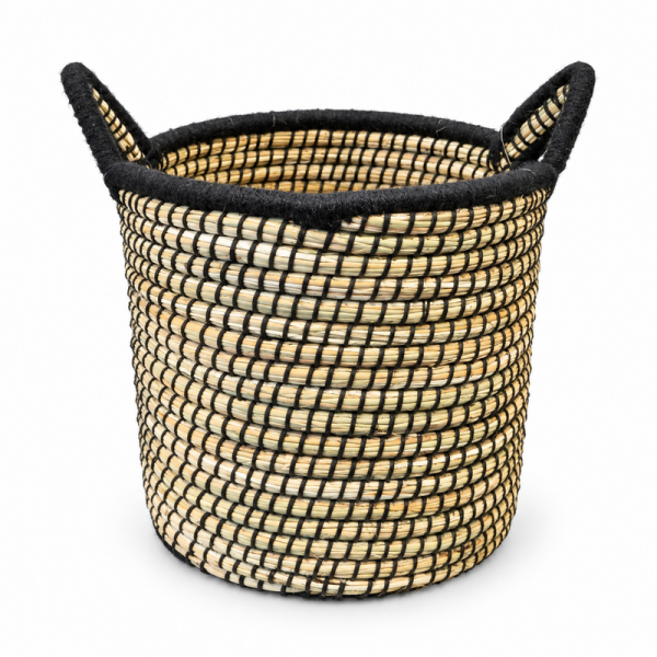 Panière artisanale - Doum - ≈d30x30cm - Poignée Noir -