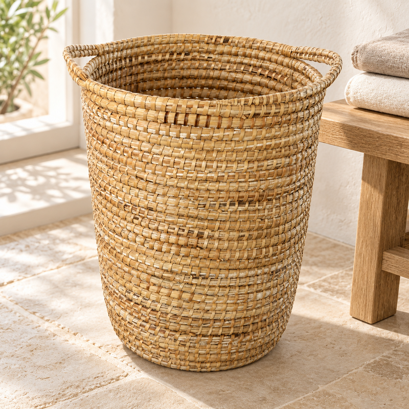 Panière artisanale - Doum - ≈d40x50cm - Poignée Naturel -