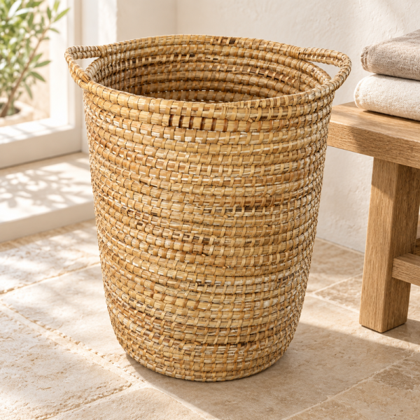 Panière artisanale - Doum - ≈d40x50cm - Poignée Naturel -