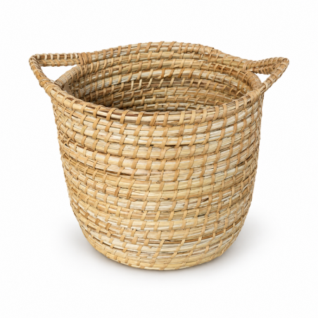 Panière artisanale - Doum - ≈d30x30cm - Poignée Naturel -