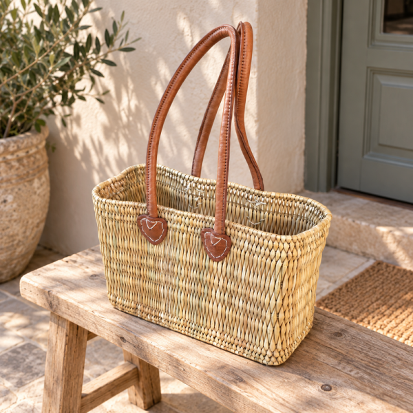 Panier artisanal - Osier & Cuir - ≈30x15x22,5cm - Ciro - S -