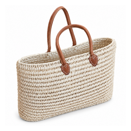 Panier artisanal - Doum - ≈50x15x35cm - Poignée Cuir -