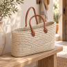 Panier artisanal - Doum - ≈50x15x35cm - Poignée Cuir -