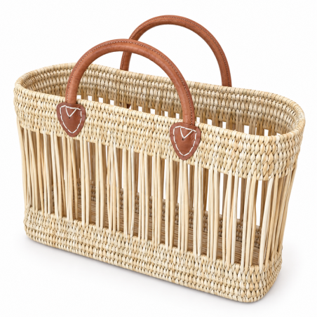 Panier artisanal - Osier & Cuir - ≈40x15x25cm - Ciro II - M -
