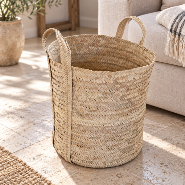 Panière artisanale - Doum - ≈d40x45cm - Ceinture - L -