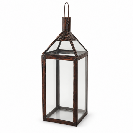 Lanterne Artisanale en Fer - Tempète - ≈ 15x15cm - Hauteur 50cm -