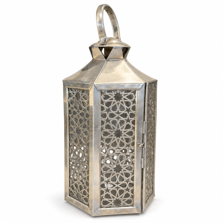 Lanterne Artisanale en Maillechort - Fèsi - ≈ 15x15cm - Hauteur 30cm -