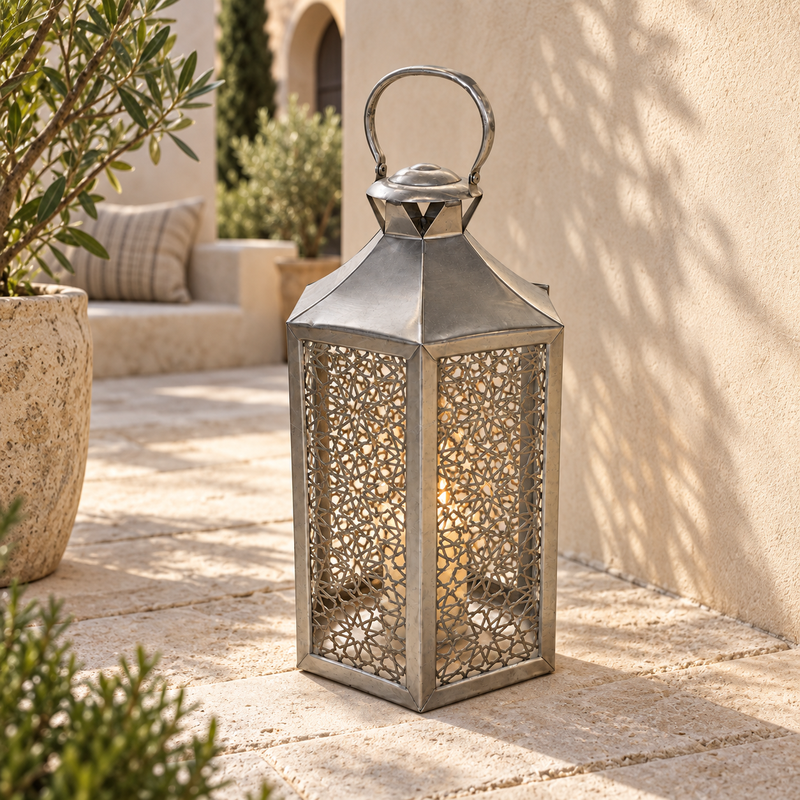 Lanterne Artisanale en Maillechort - Fèsi - ≈ 20x20cm - Hauteur 40cm -