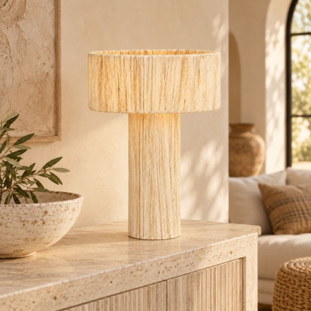 Lampe en Raphia - ≈d15cm & ≈30dcm - Hauteur 50cm - Champignon Naturelle S -