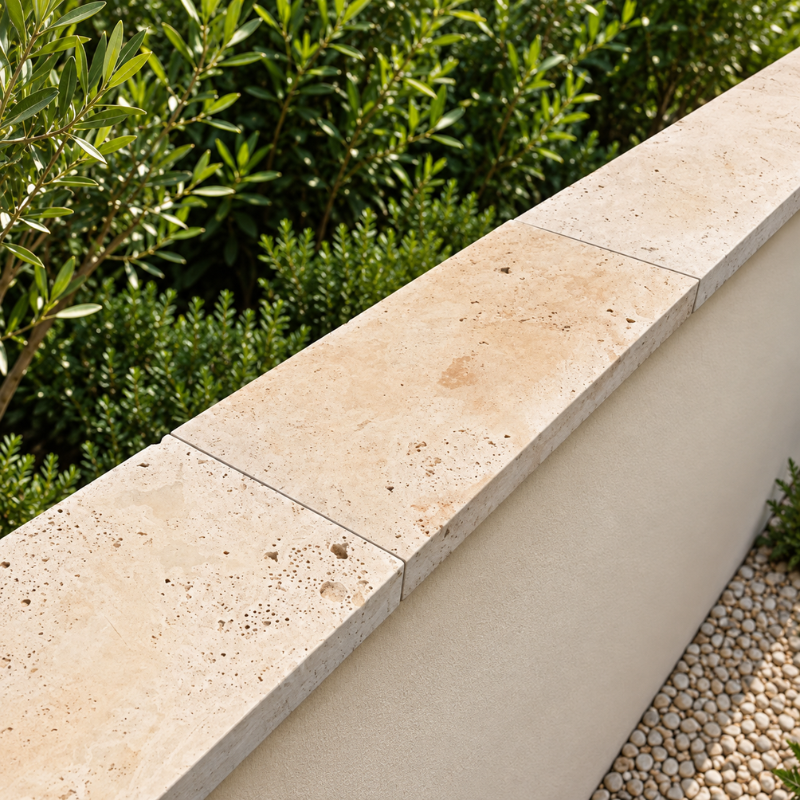 Dessus de Mur en Travertin Commercial Beige - Bord Droit - 61 x 30,5 x 5 cm -
