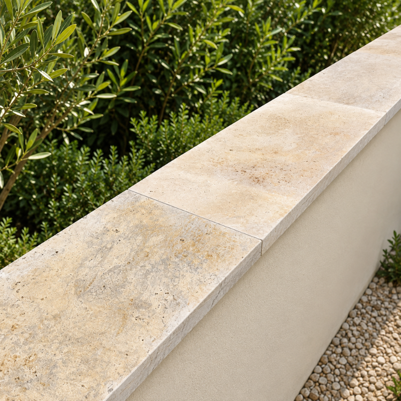 Dessus de Mur en Travertin Mix Beige - 1er Choix - Bord Droit - 61 x 30,5 x 3 cm -