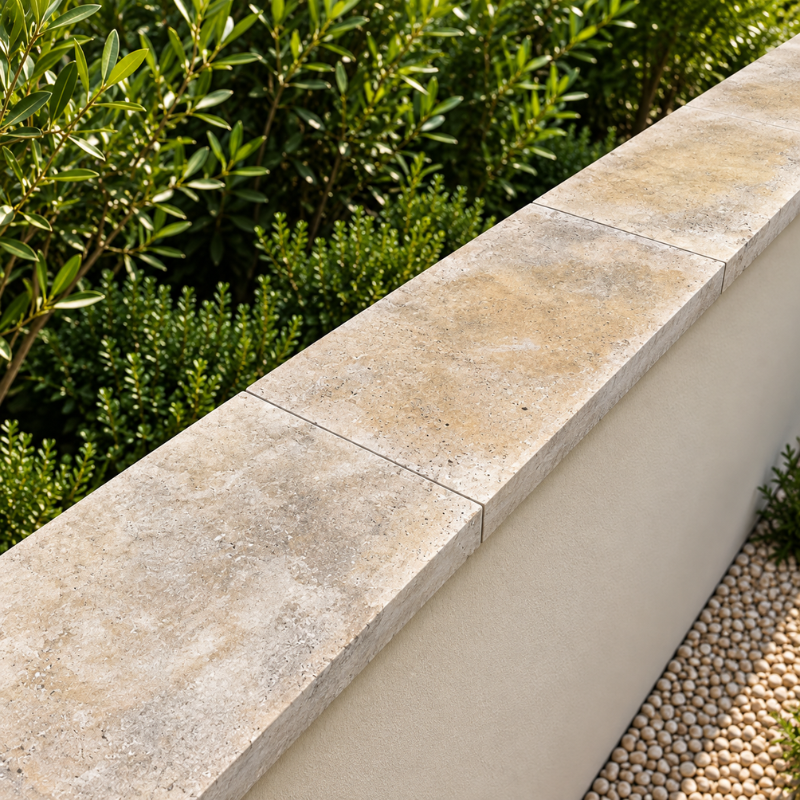 Dessus de Mur en Travertin Mix Beige - 1er Choix - Bord Droit - 61 x 30,5 x 5 cm -