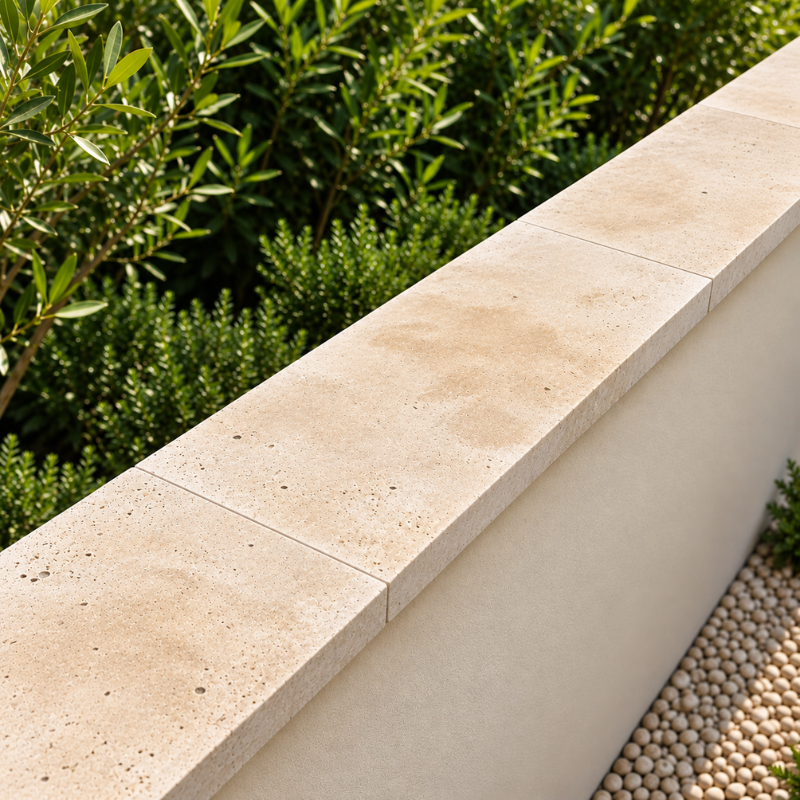 Dessus de Mur en Travertin Light Mix - Bord Droit - 61 x 30,5 x 5 cm -