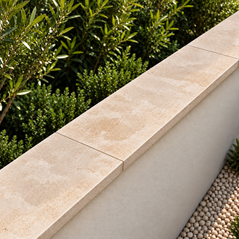 Dessus de Mur en Travertin Mix Beige - Bord Droit - 120 x 30,5 x 3 cm -