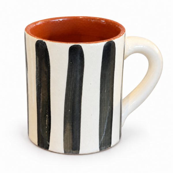 Mug Artisanale - Emaillé - ≈ Ø9x10cm - Rayure Noire -
