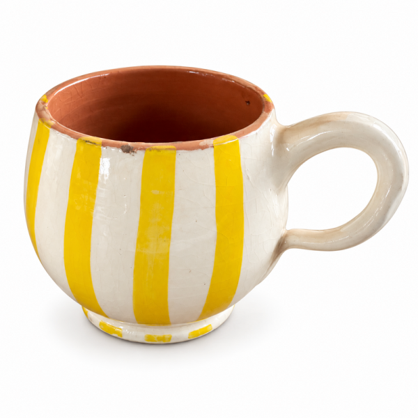 Mug Artisanal - Emaillé - ≈ Ø9x10cm - Ballon Rayure Jaune -