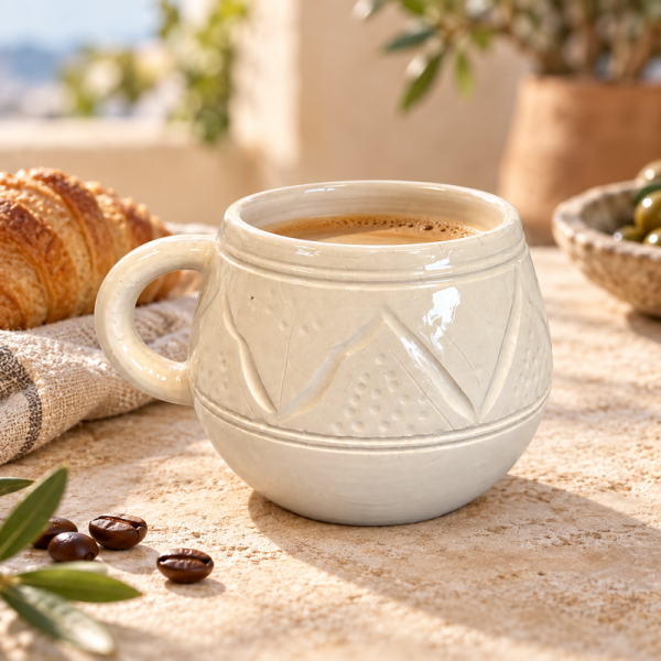 Mug Artisanal - Emaillé - ≈ Ø9x8cm - Ballon Blanc Travaillé -