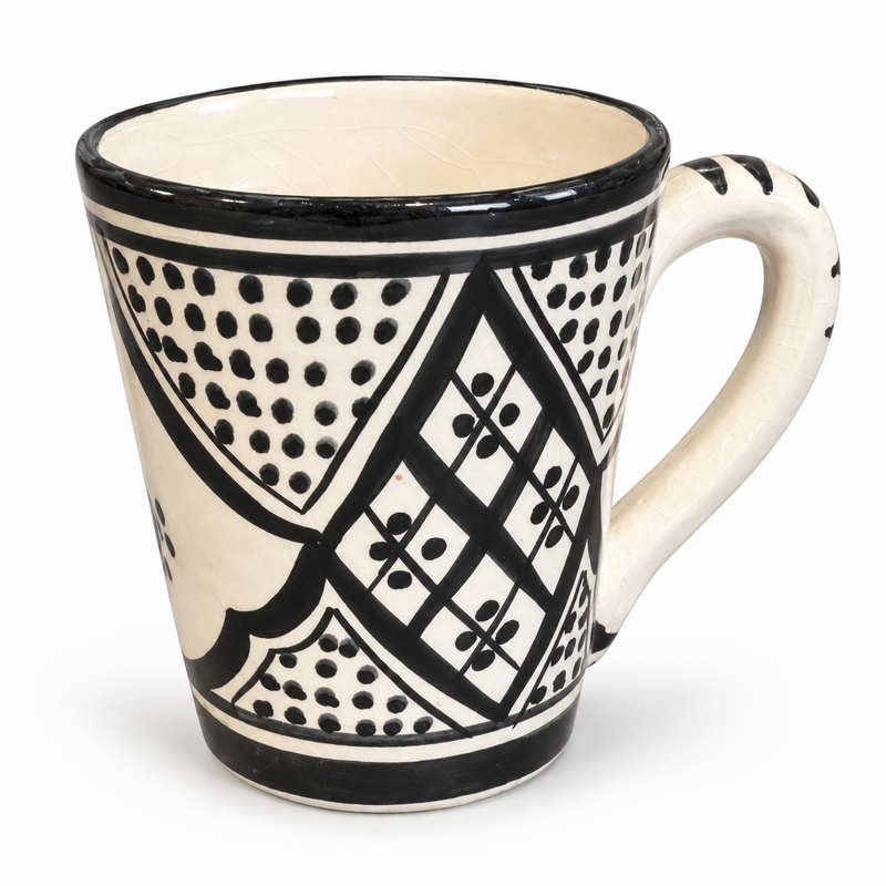 Mug Artisanal - Emaillé - ≈ Ø6,5/8,5x10cm - Travaillé Noir & Blanc -