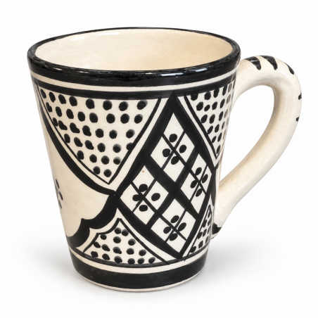Mug Artisanal - Emaillé - ≈ Ø6,5/8,5x10cm - Travaillé Noir & Blanc -