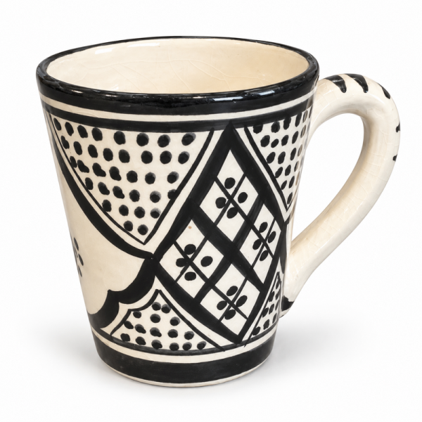 Mug Artisanal - Emaillé - ≈ Ø6,5/8,5x10cm - Travaillé Noir & Blanc -
