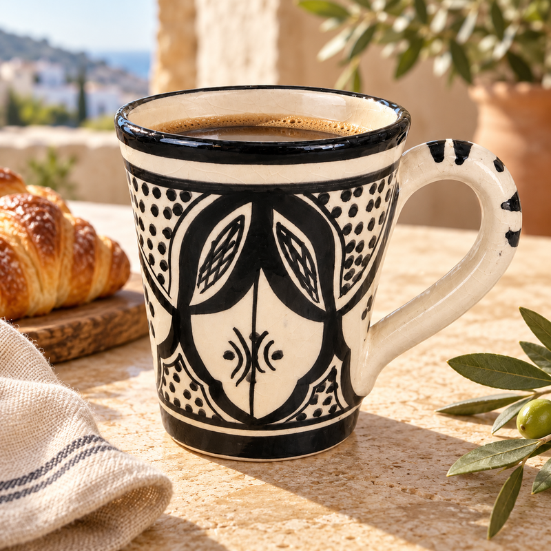 Mug Artisanal - Emaillé - ≈ Ø6,5/8,5x10cm - Travaillé Noir & Blanc II -