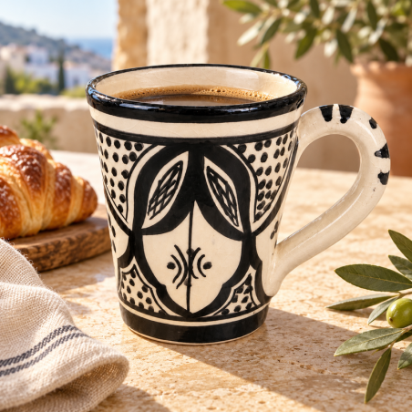 Mug Artisanal - Emaillé - ≈ Ø6,5/8,5x10cm - Travaillé Noir & Blanc II -