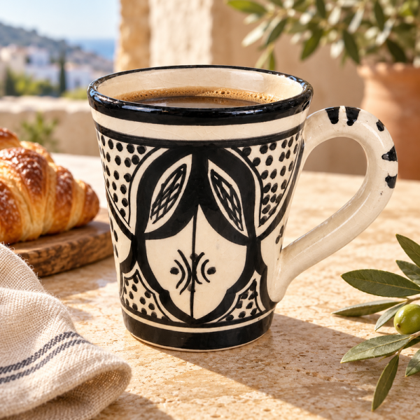 Mug Artisanal - Emaillé - ≈ Ø6,5/8,5x10cm - Travaillé Noir & Blanc II -