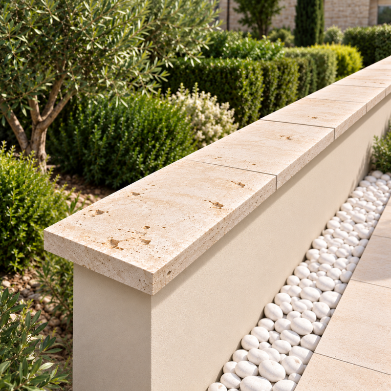 Dessus de Mur en Travertin Beige - Choix Commercial - 61 x 30,5 x 5 cm - Bord Droit -