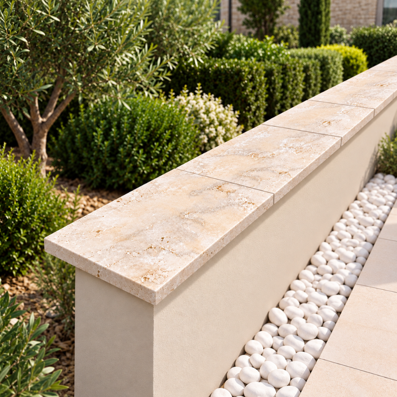 Dessus de Mur en Travertin Beige - 1er Choix Mix - 61 x 30,5 x 3 cm - Bord Droit -